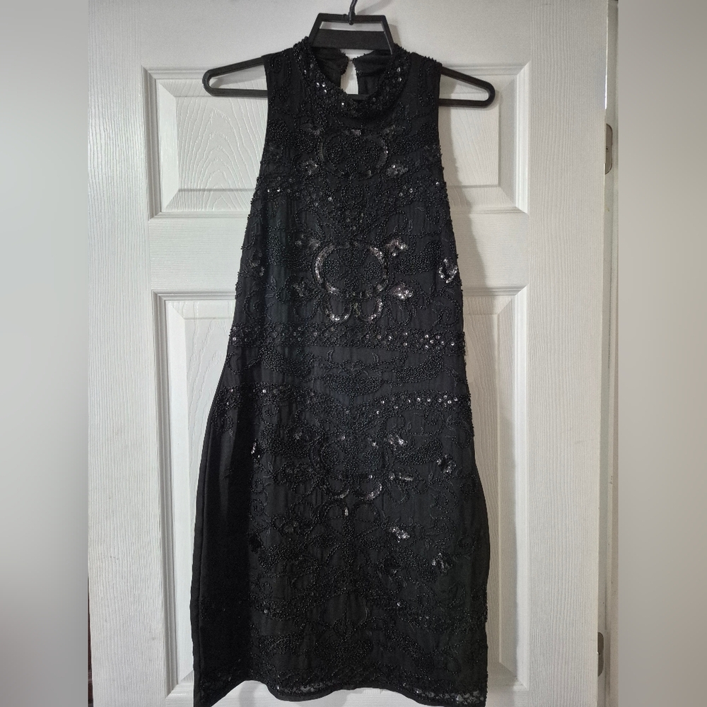 Black Sleeveless Beaded Dress